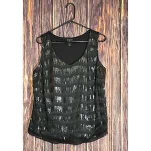 Worthington Tank Top Womens XL Black Sequin Sleeveless V Neck Elegant Party